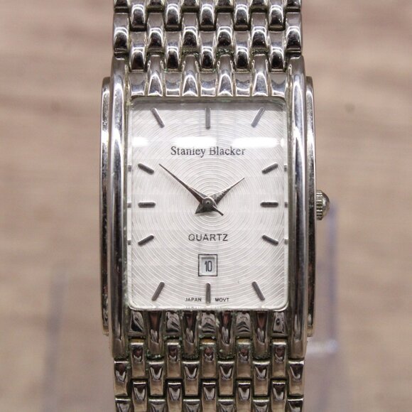 Stanley Blacker Watch Mens Silver Tone Stainless Steel Classic Rectangular Dial - Picture 3 of 8